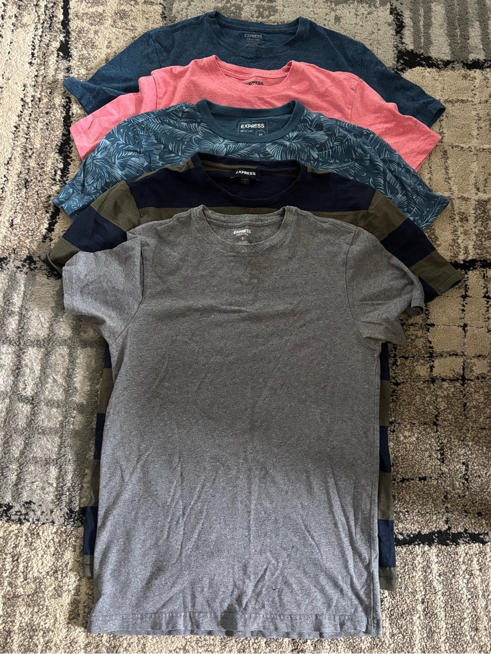 Express Men’s Short Sleeve 5 Tee Pack - Gray, Blue, Pink, Olive, Multi